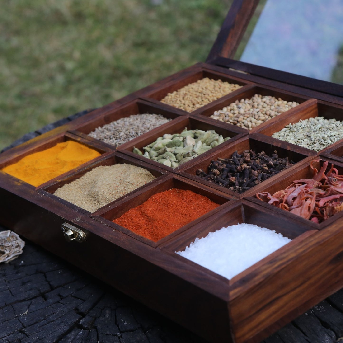 Indian Rosewood Spice Box Sheesham Masala Dabba 12 Containers