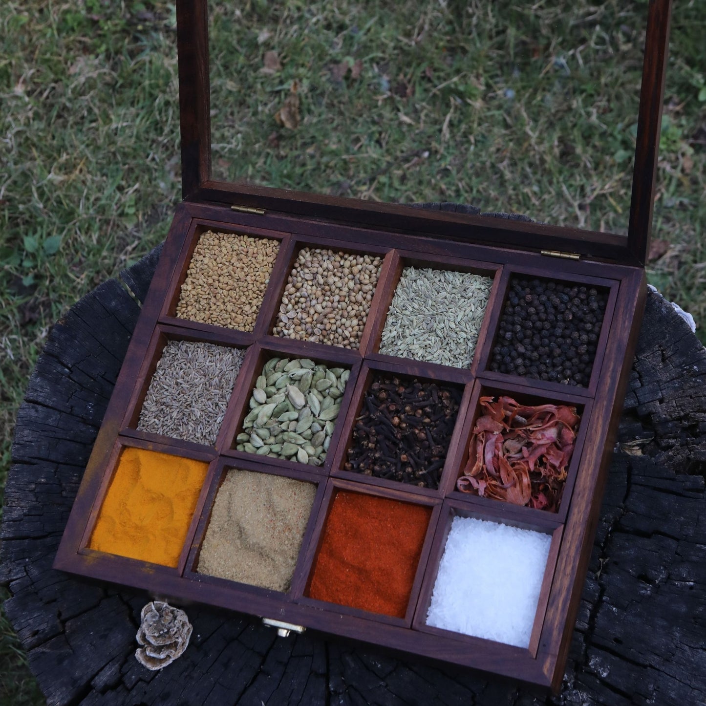 Indian Rosewood Spice Box Sheesham Masala Dabba 12 Containers