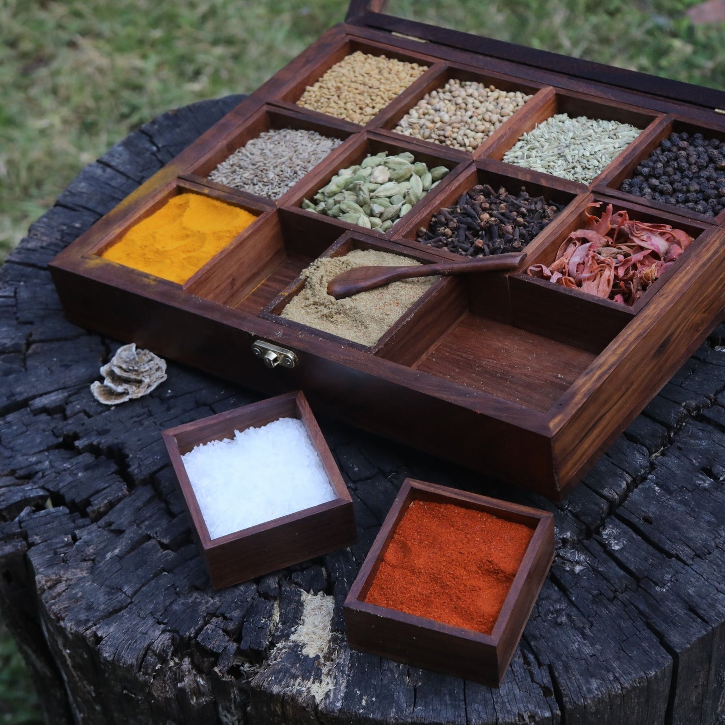Indian Rosewood Spice Box Sheesham Masala Dabba 12 Containers
