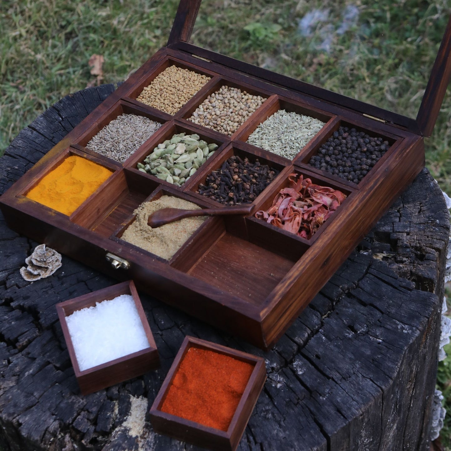 Indian Rosewood Spice Box Sheesham Masala Dabba 12 Containers