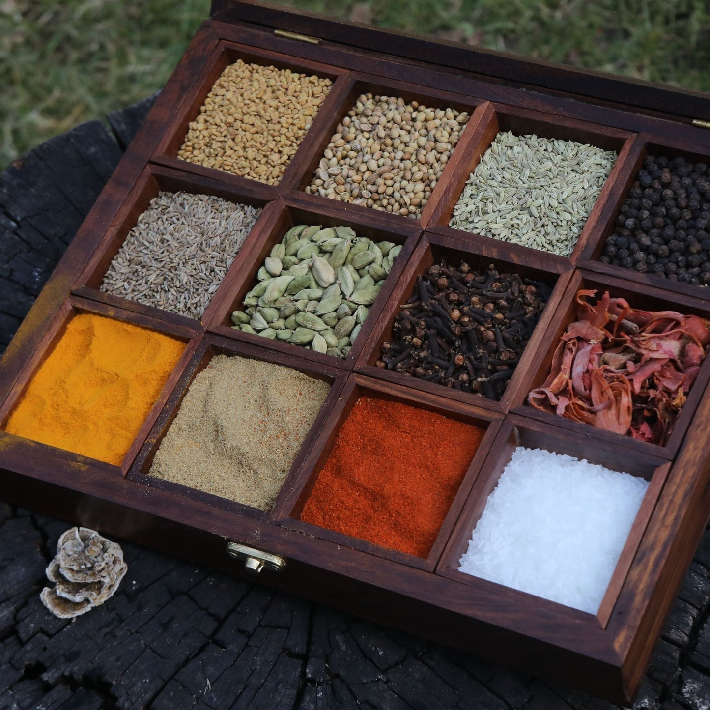 Indian Rosewood Spice Box Sheesham Masala Dabba 12 Containers