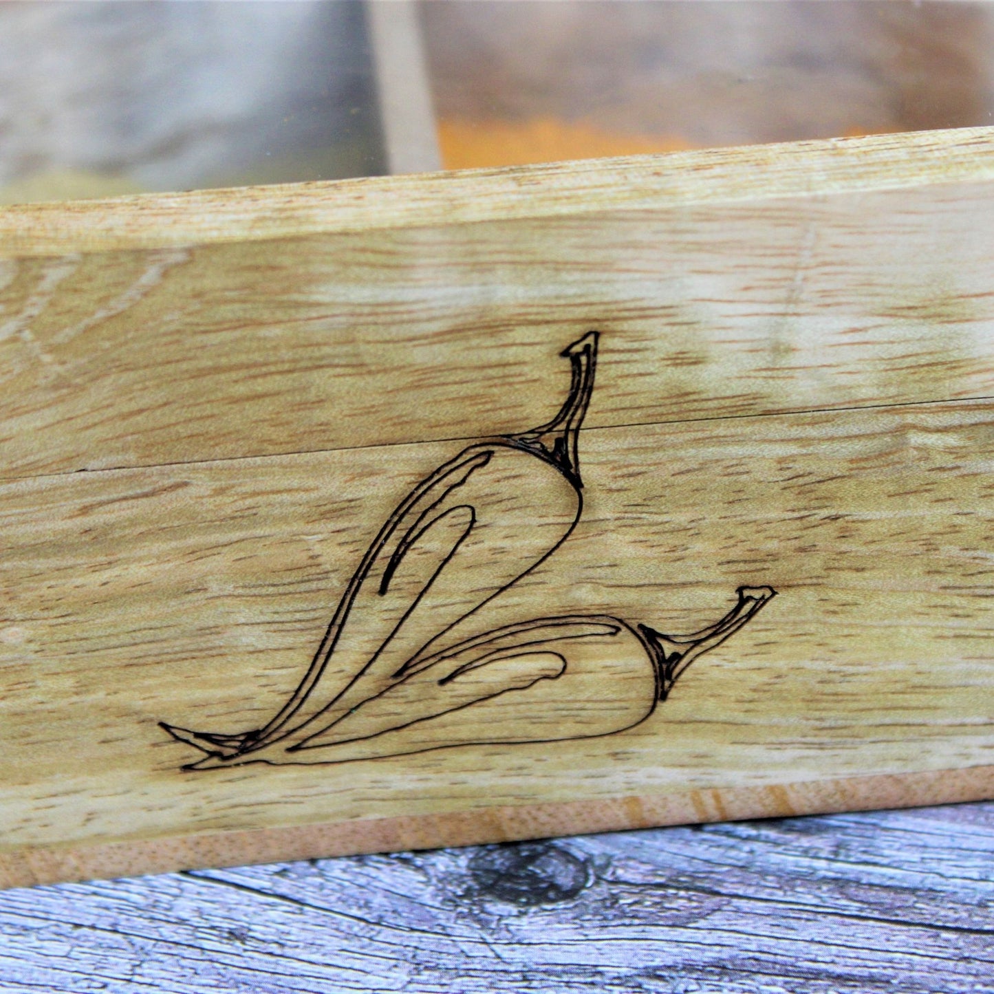 The Anayra's Herbs and Spices Mango Wood Box with Laser Engraved Sides and Top. Total of six medium sized partitions.