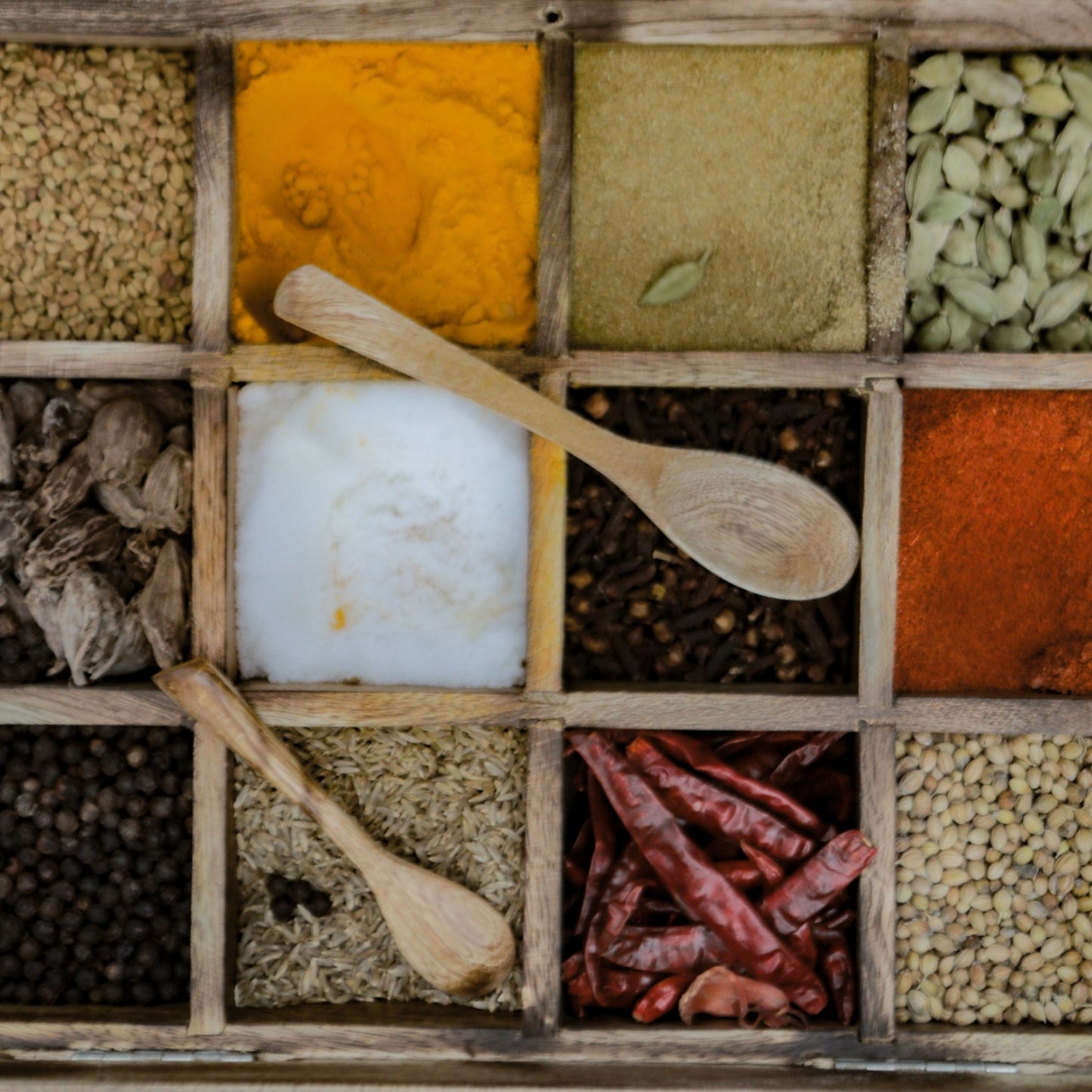 Wooden Spice Box / Masala Dabba with Glass Top