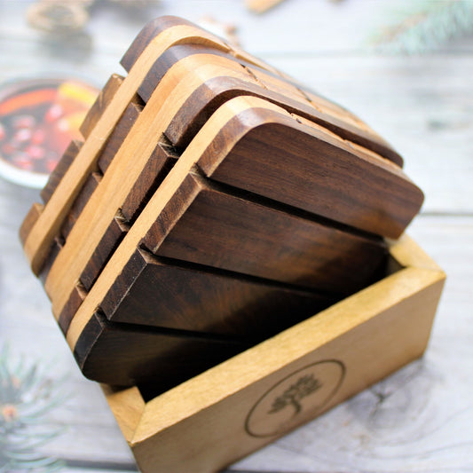 Handcrafted Mixed Wood Coaster Set