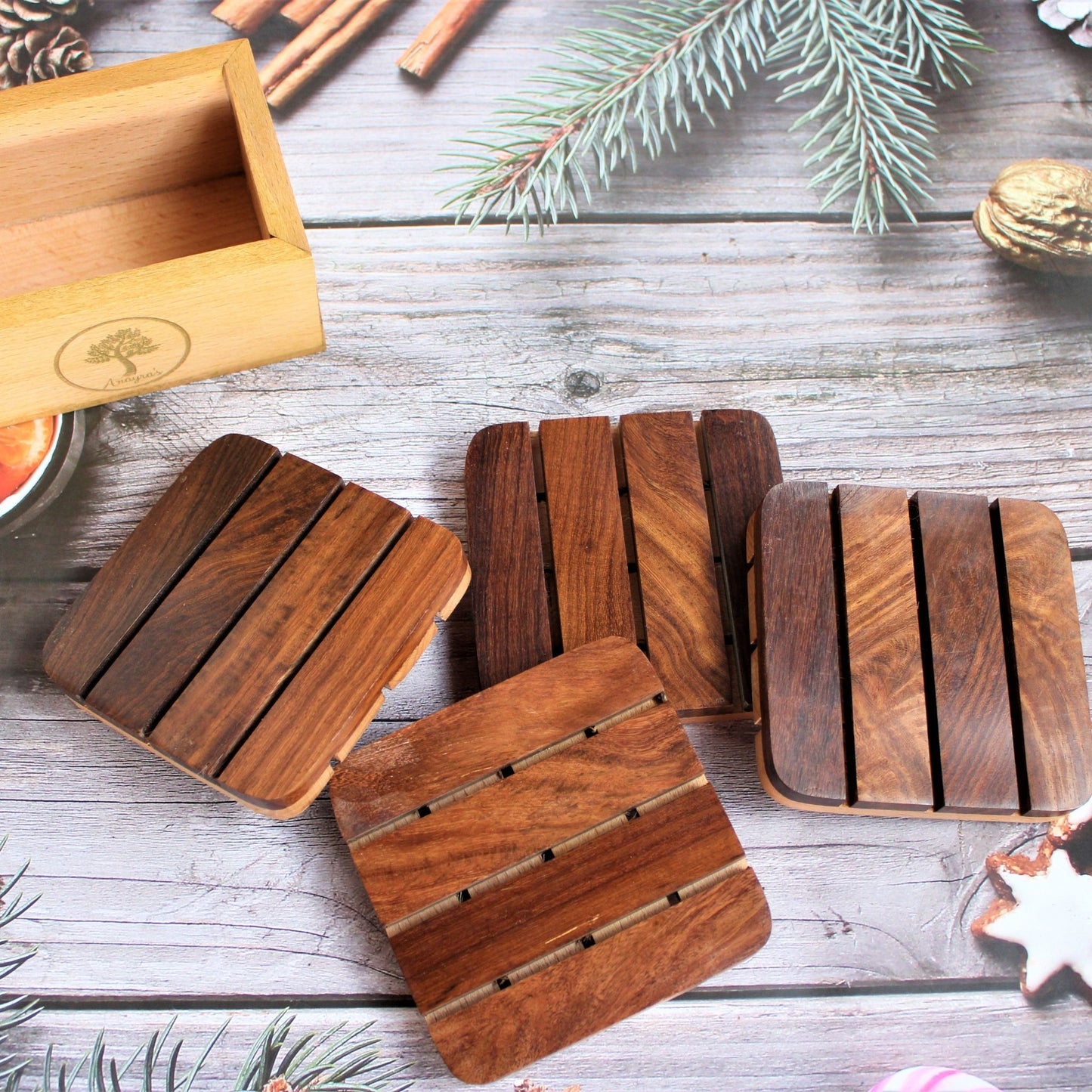 Handcrafted Mixed Wood Coaster Set