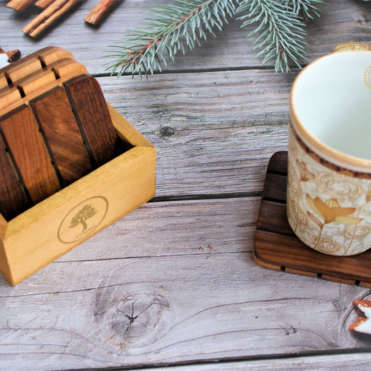 Handcrafted Mixed Wood Coaster Set