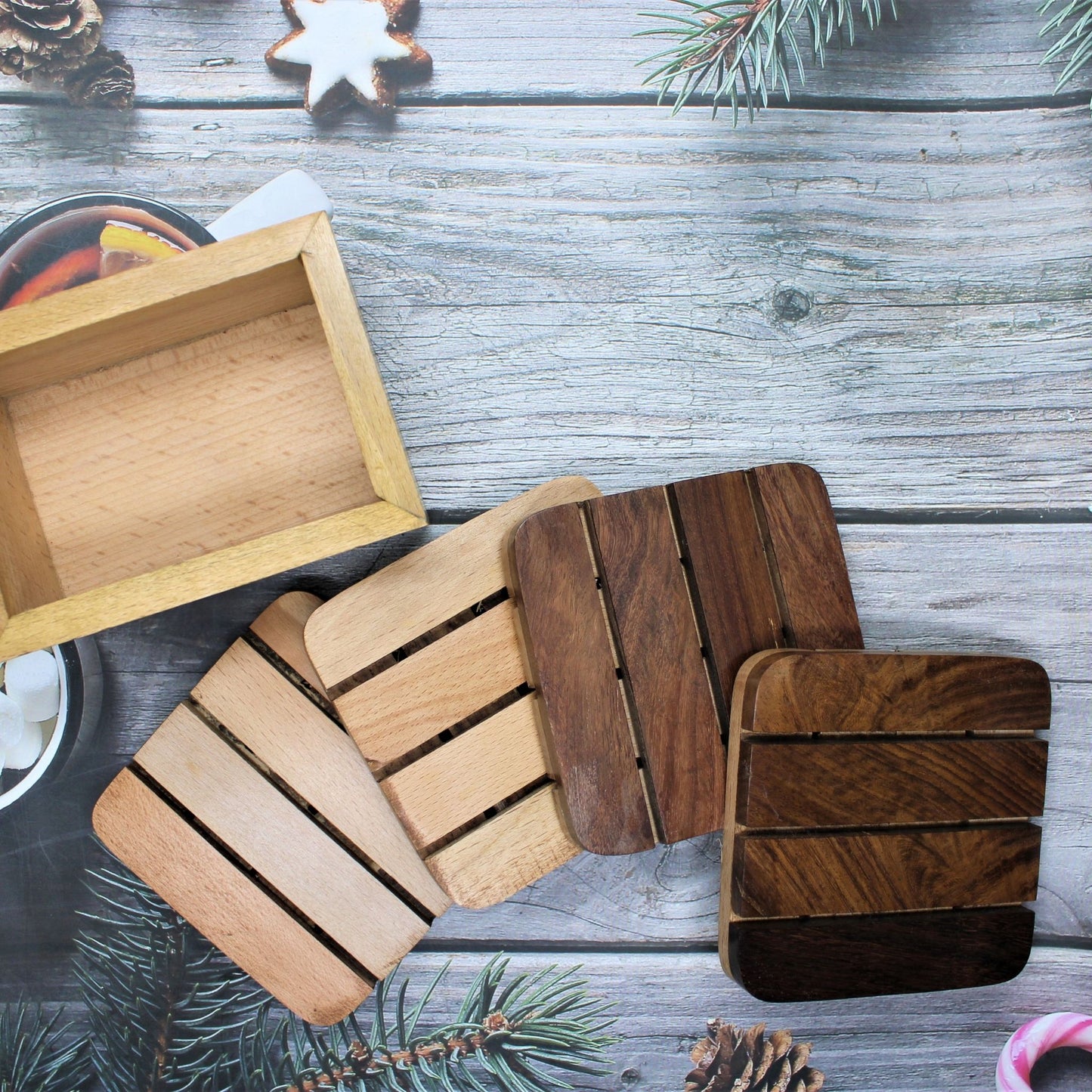 Handcrafted Mixed Wood Coaster Set