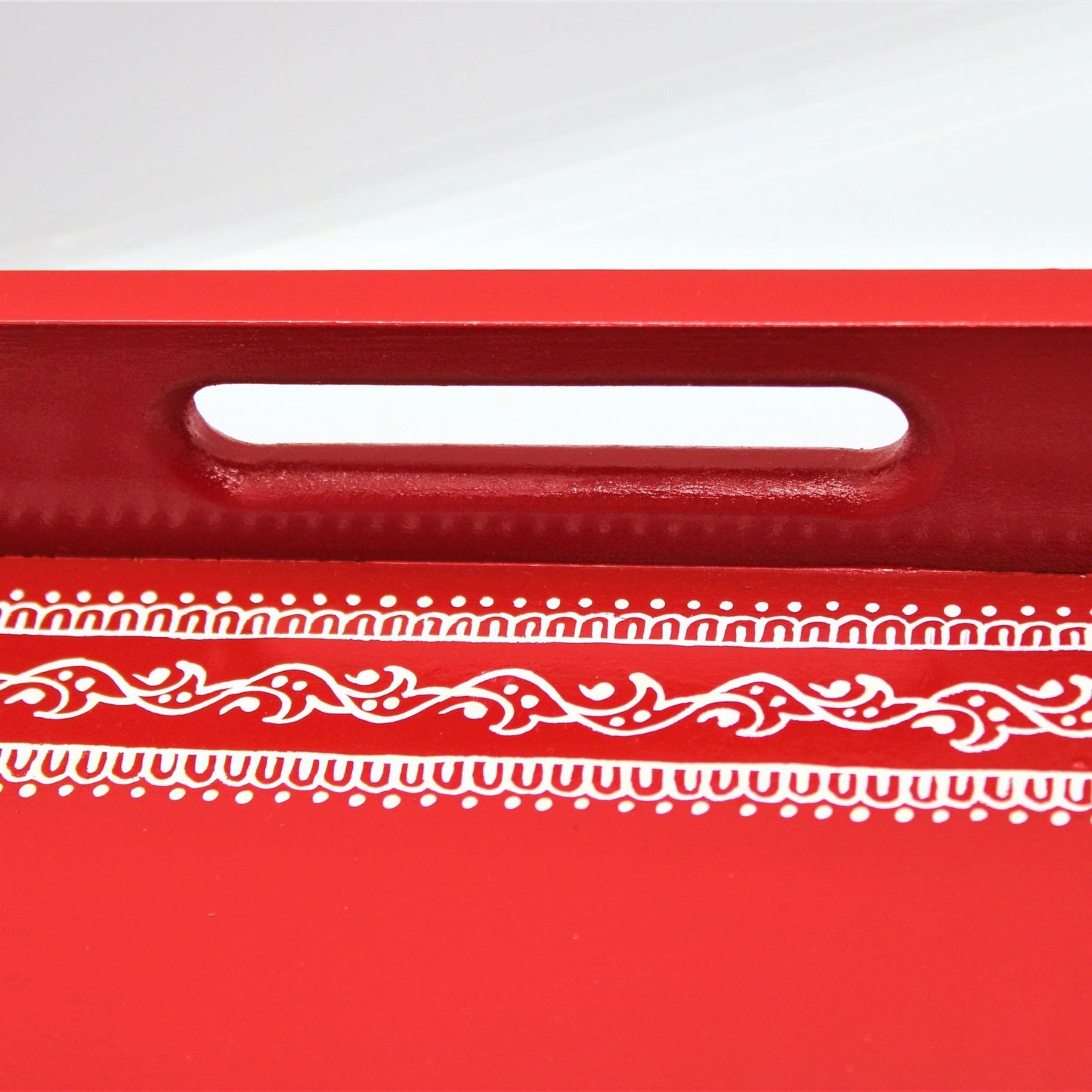 Traditional Aipan Inspired Hand Painted Wooden Serving Tray with Coaster Set
