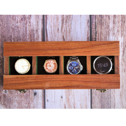 Handcrafted Sheesham Wood Watch Box with Glass Top for Men & Women