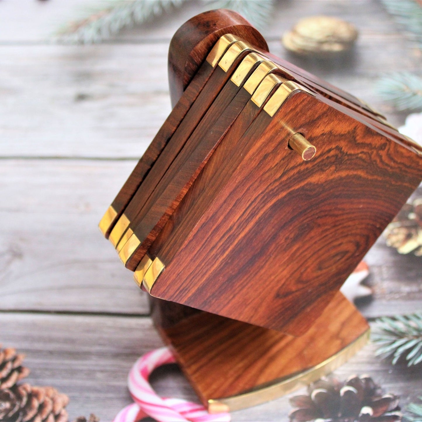 Sheesham Wood Handmade Coasters with Wooden Stand