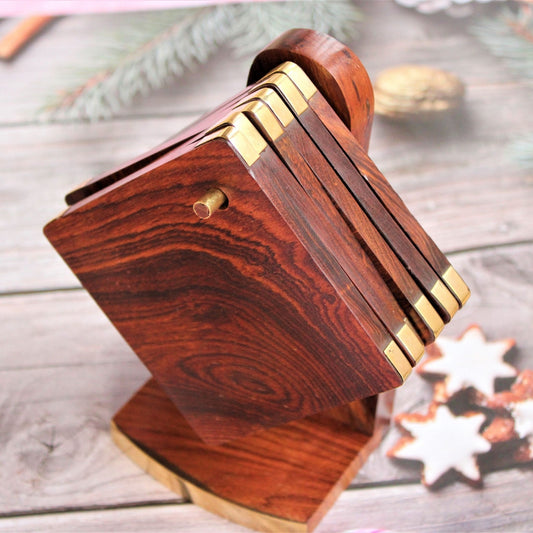 Sheesham Wood Handmade Coasters with Wooden Stand