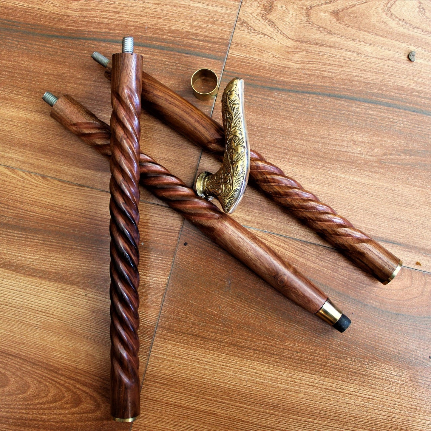 Sheesham Wood Handcrafted Walking Stick Cane Foldable with Beautiful Brass Handle