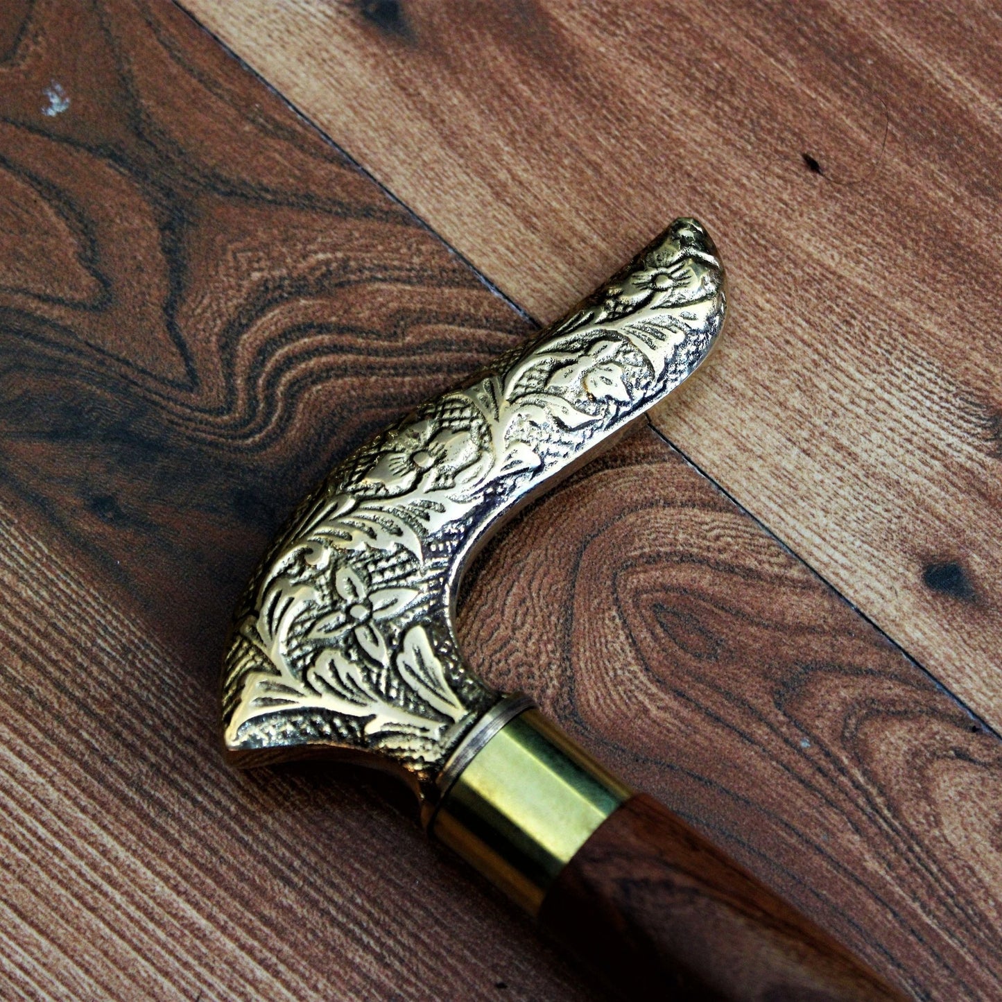 Sheesham Wood Handcrafted Walking Stick Cane Foldable with Beautiful Brass Handle