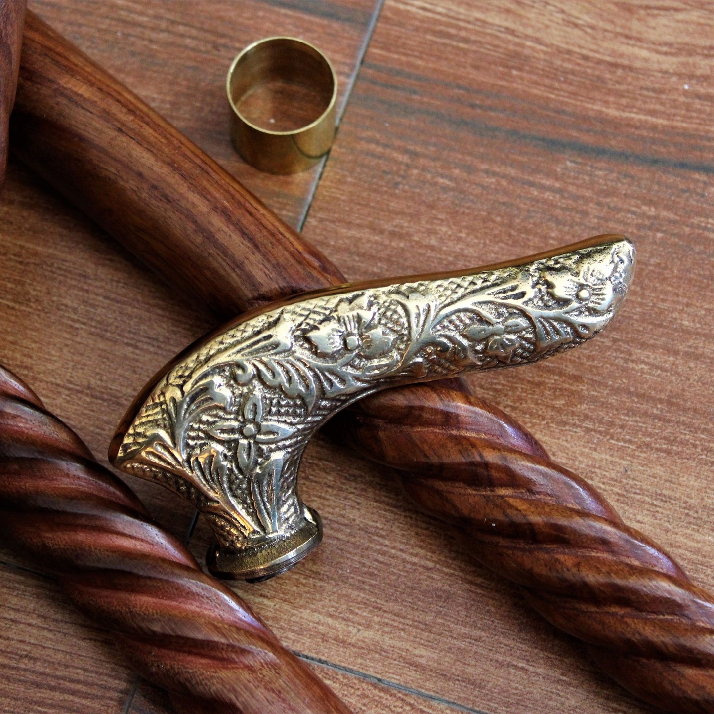 Sheesham Wood Handcrafted Walking Stick Cane Foldable with Beautiful Brass Handle