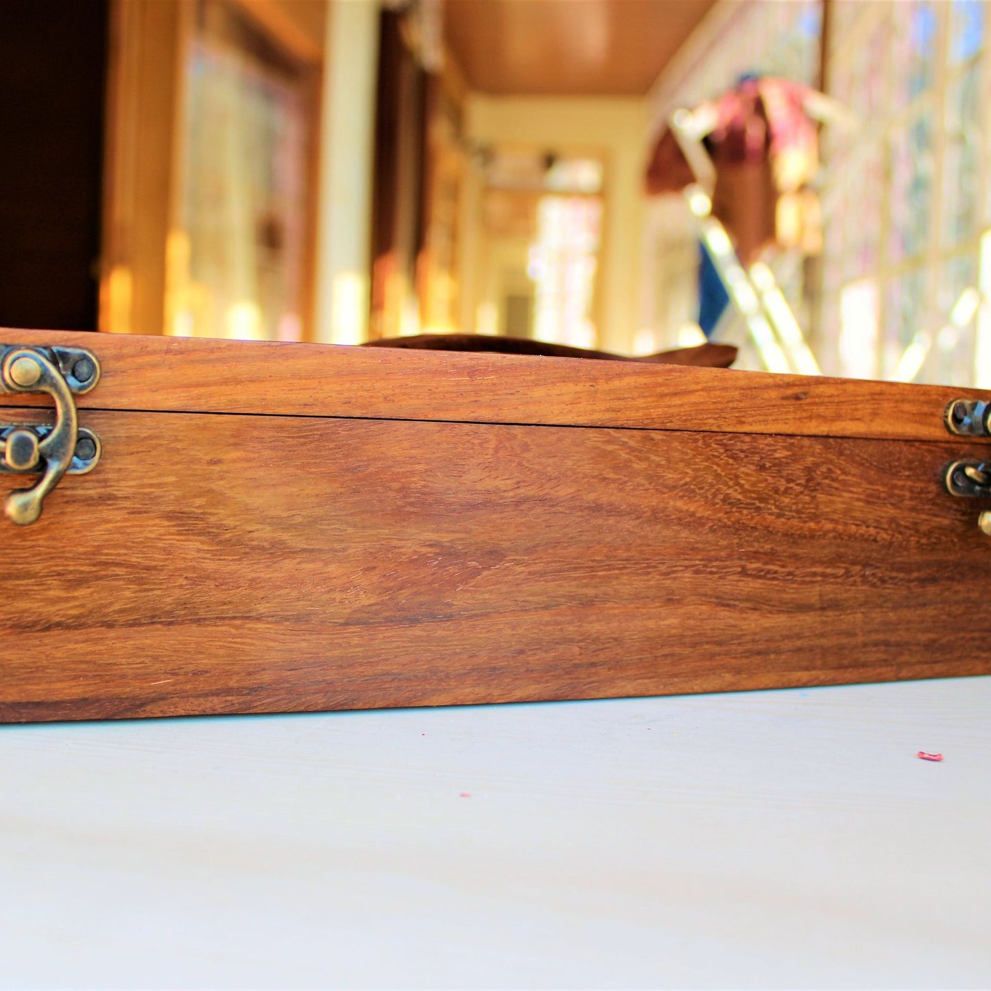 Handcrafted Sheesham/Rosewood Spice Box/Masala Dani with Glass Top & Wooden Spoon