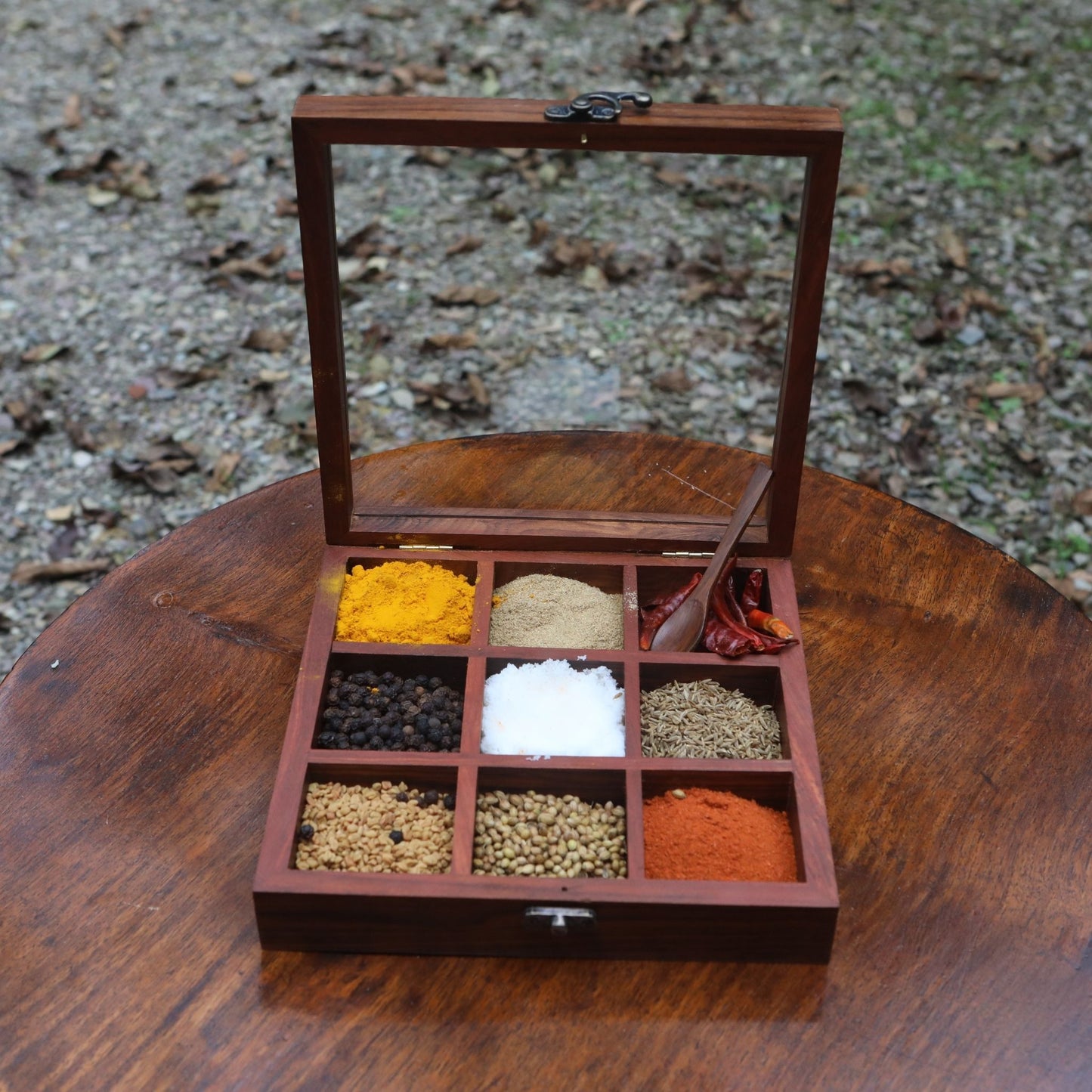 Indian Rosewood Spice Box / Masala Box with Glass Top