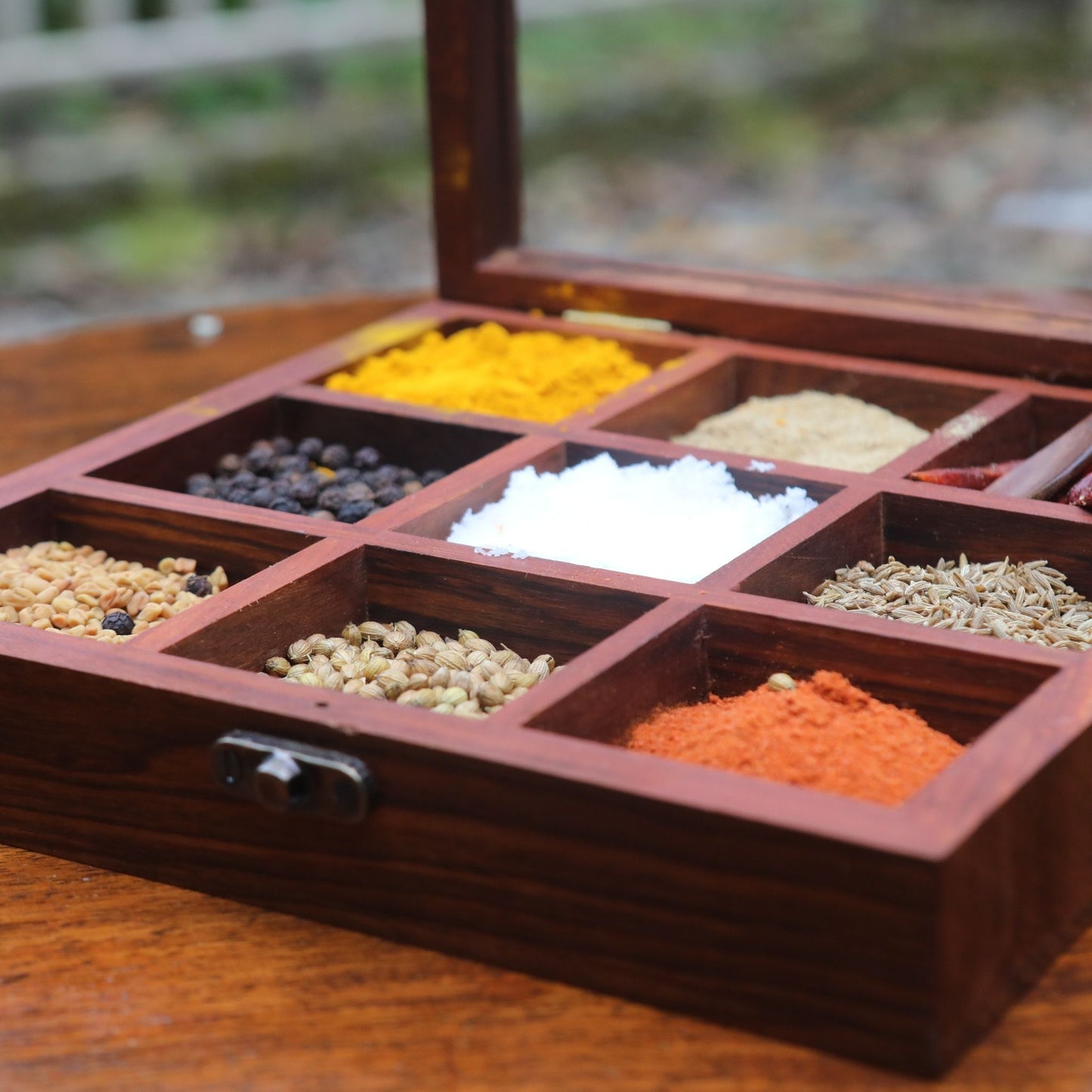 Indian Rosewood Spice Box / Masala Box with Glass Top