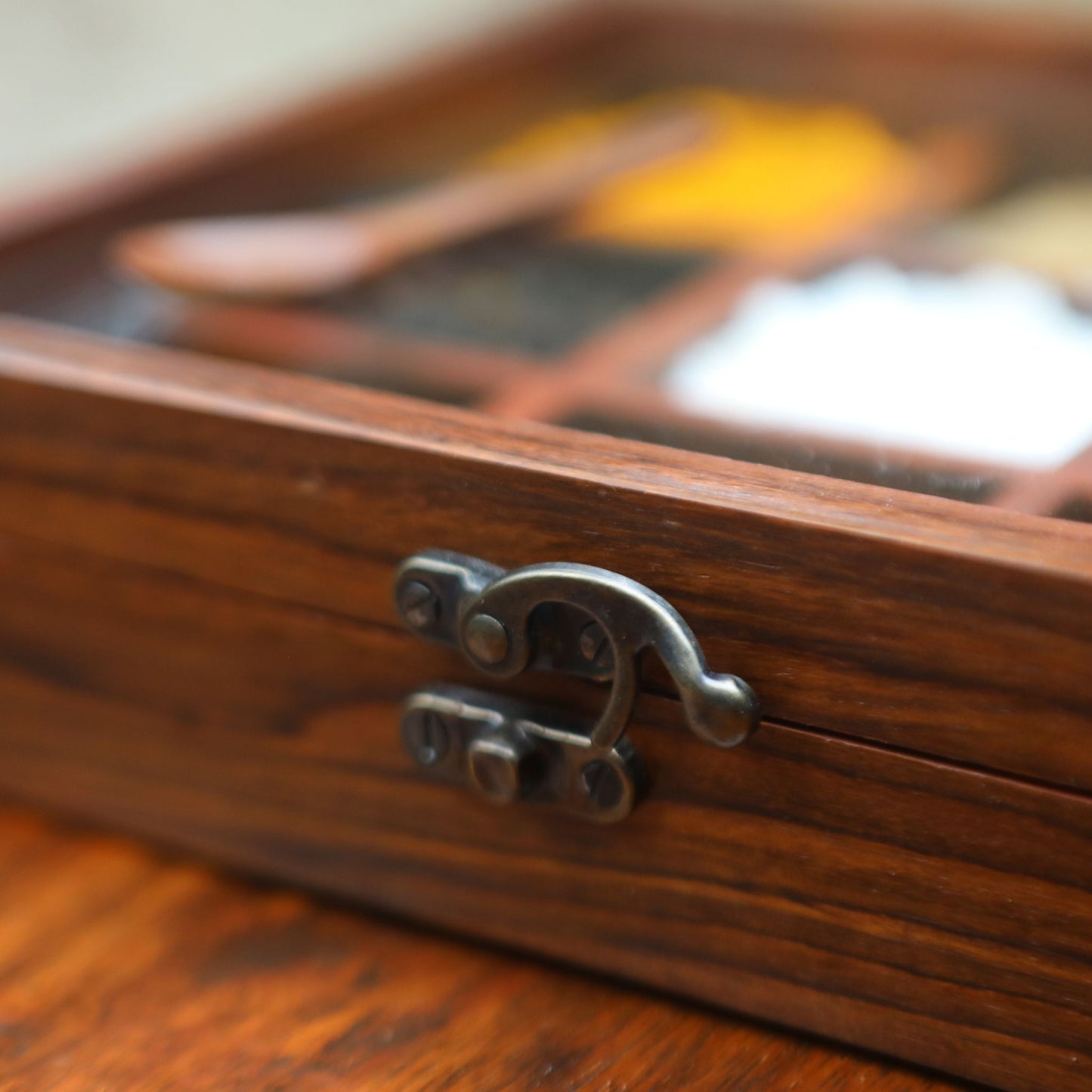 Indian Rosewood Spice Box / Masala Box with Glass Top