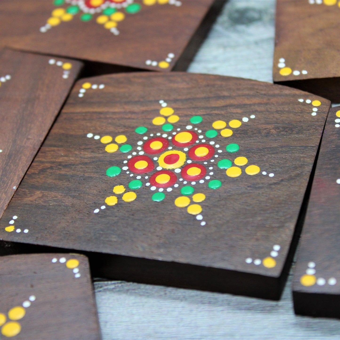 Sheesham Wood Handcrafted & Hand Painted Mandal Coasters