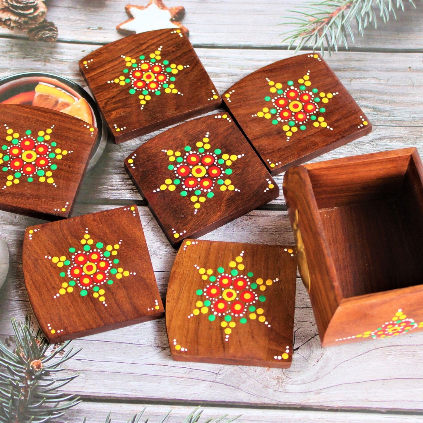 Sheesham Wood Handcrafted & Hand Painted Mandal Coasters