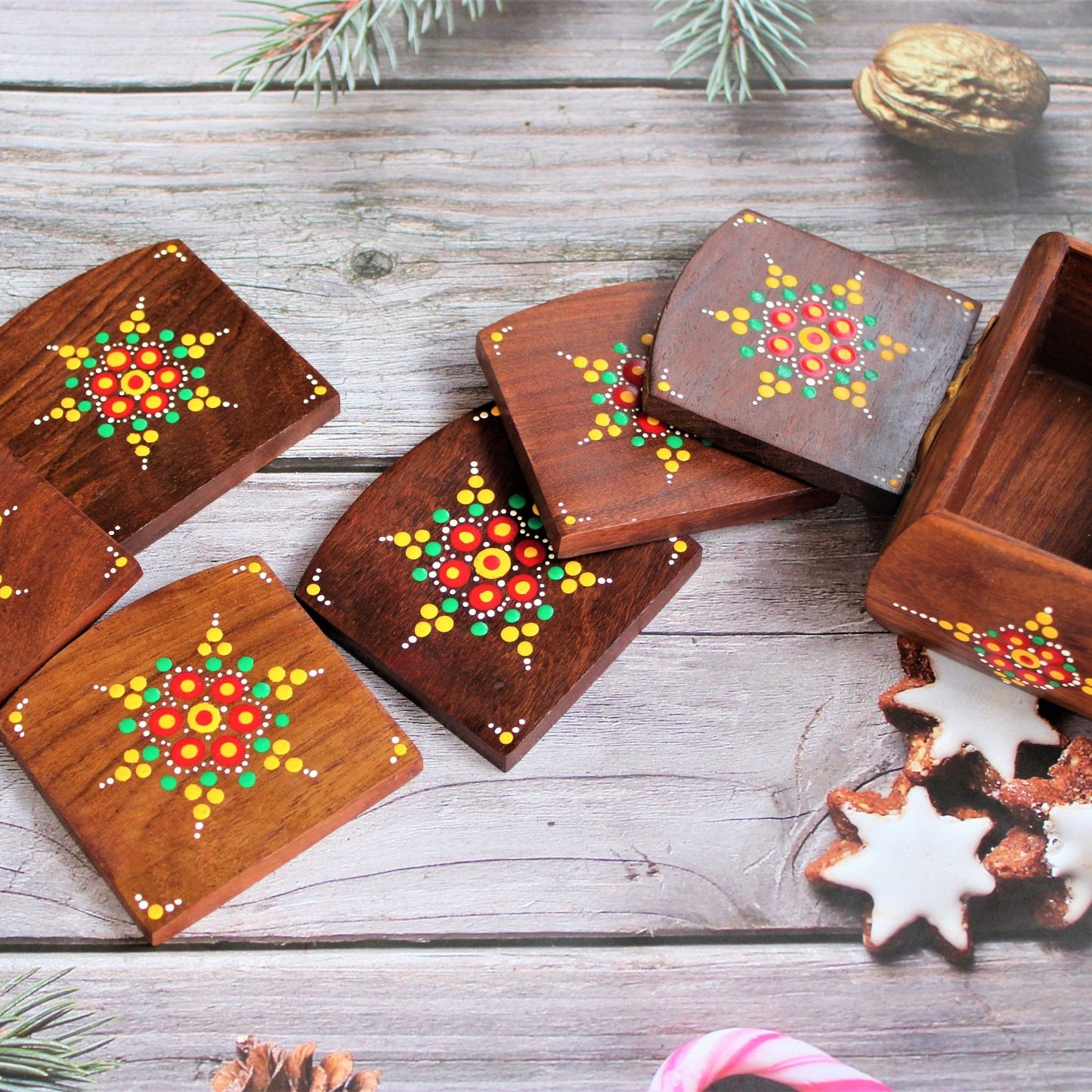 Sheesham Wood Handcrafted & Hand Painted Mandal Coasters
