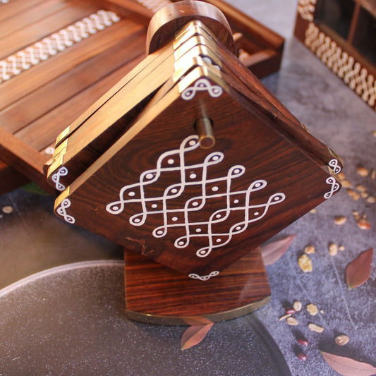 Kolam Inspired Hand Painted Sheesham Wood Coaster Set