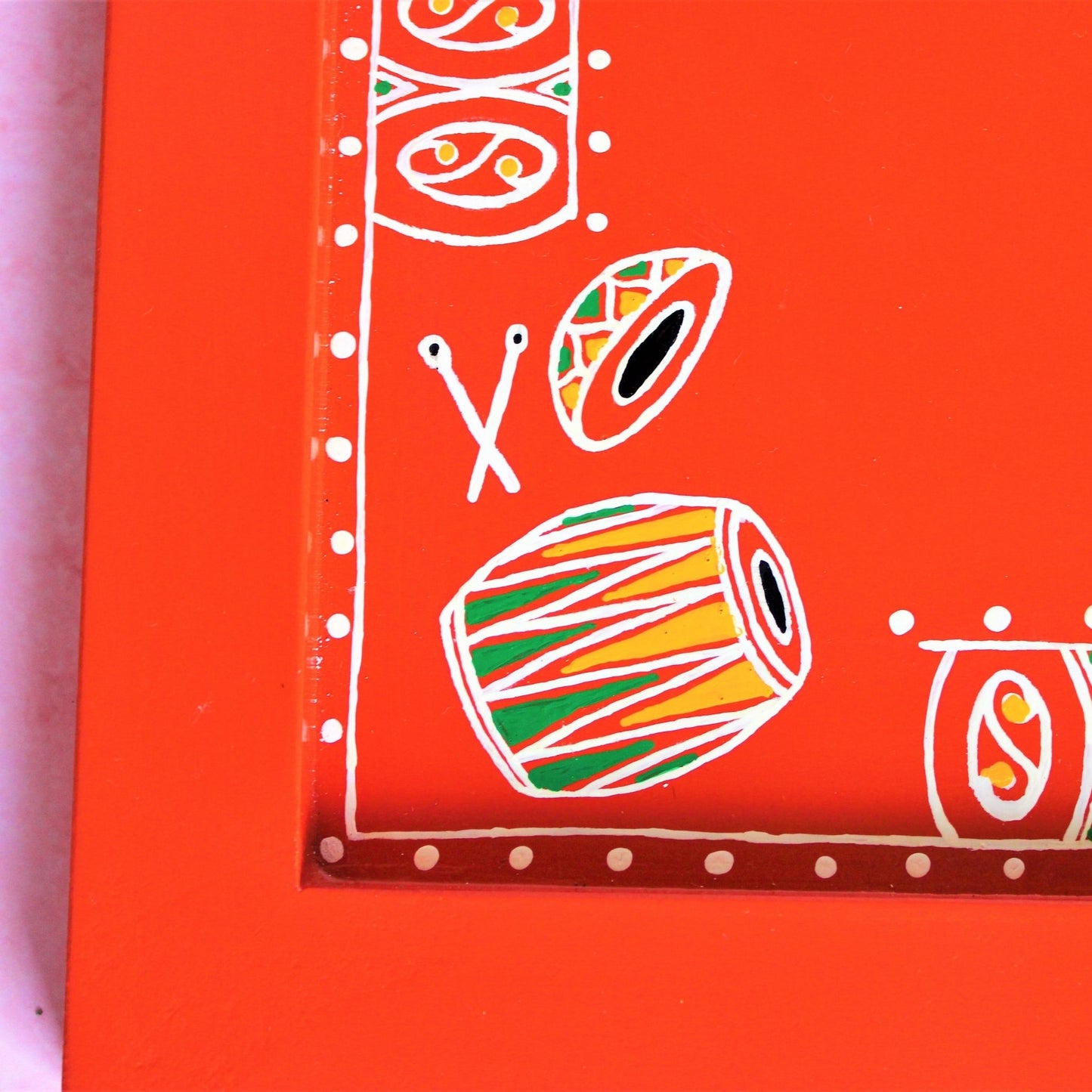 Traditional Aipan Inspired Hand Painted Wooden Serving Tray