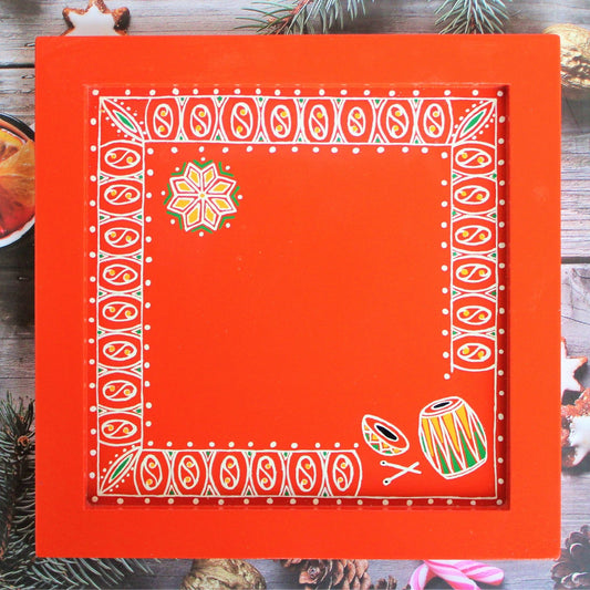 Traditional Aipan Inspired Hand Painted Wooden Serving Tray