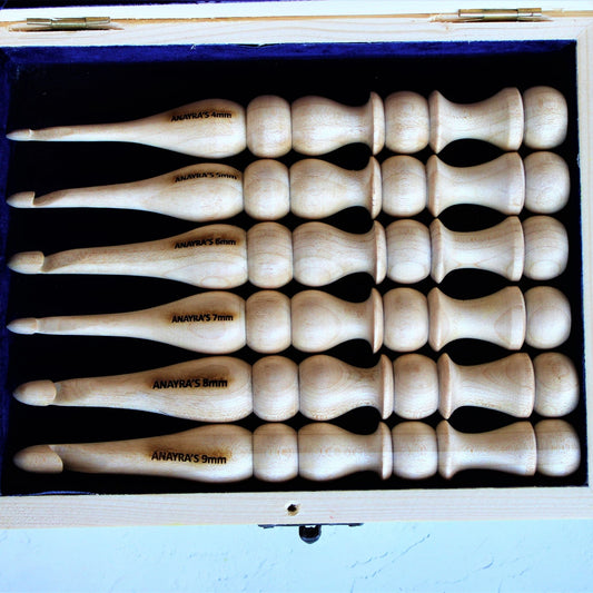 Handcrafted Wooden Crochet Hooks (Set of 6 Hooks, 5mm - 10mm)