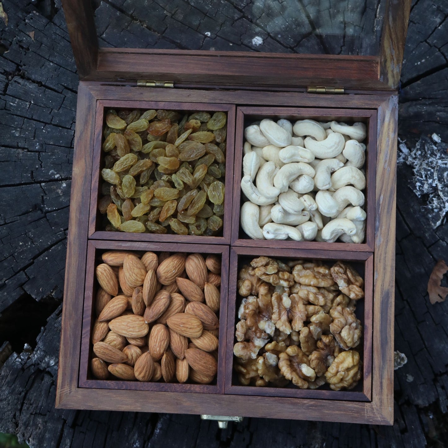Rosewood Dry Fruit Box / Spice Box / Masala Box with Glass Top