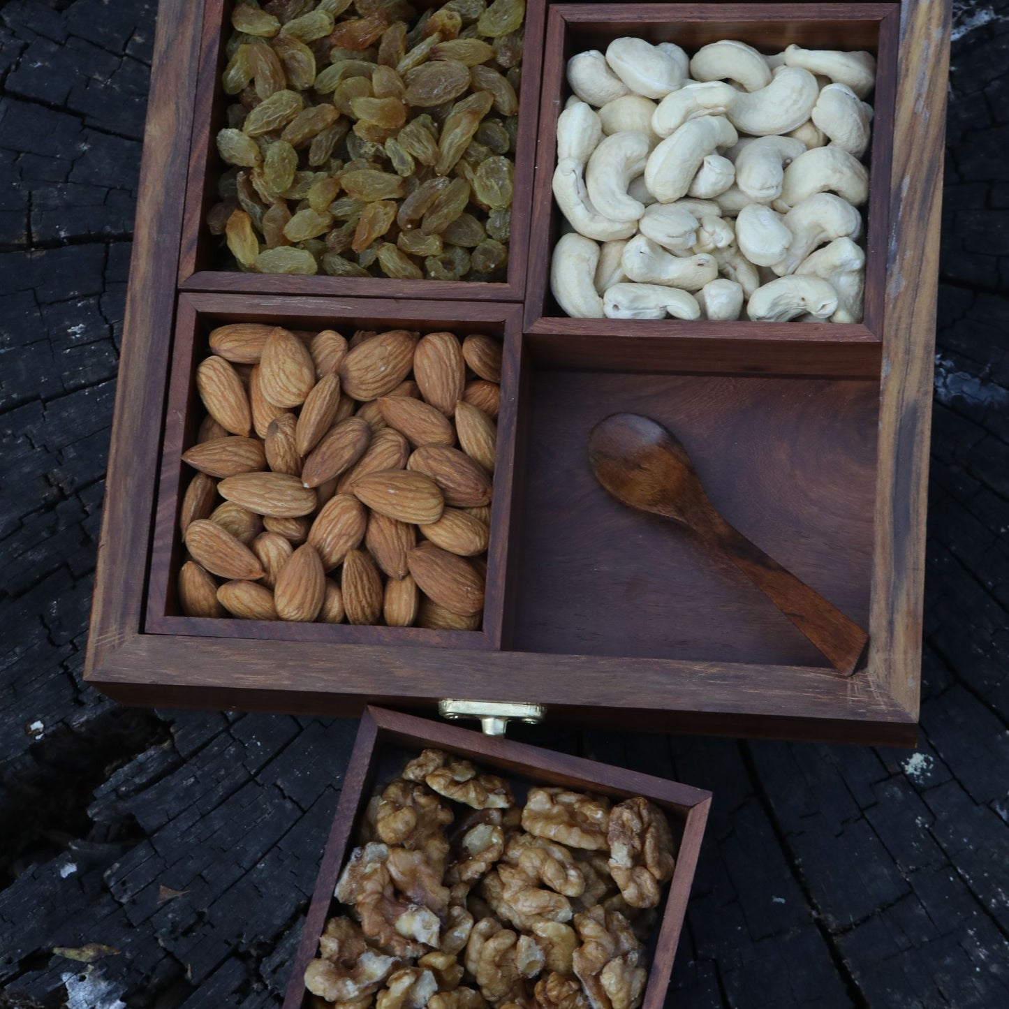 Rosewood Dry Fruit Box / Spice Box / Masala Box with Glass Top