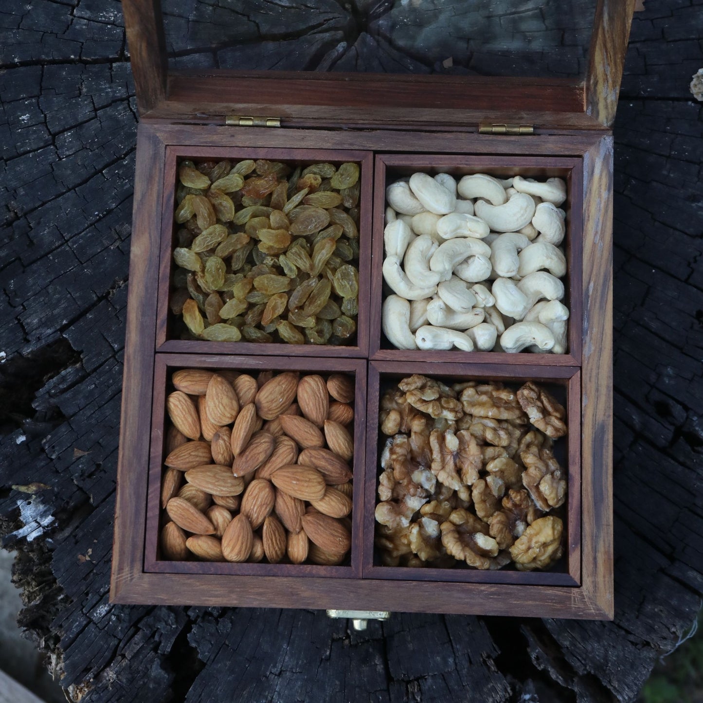 Rosewood Dry Fruit Box / Spice Box / Masala Box with Glass Top