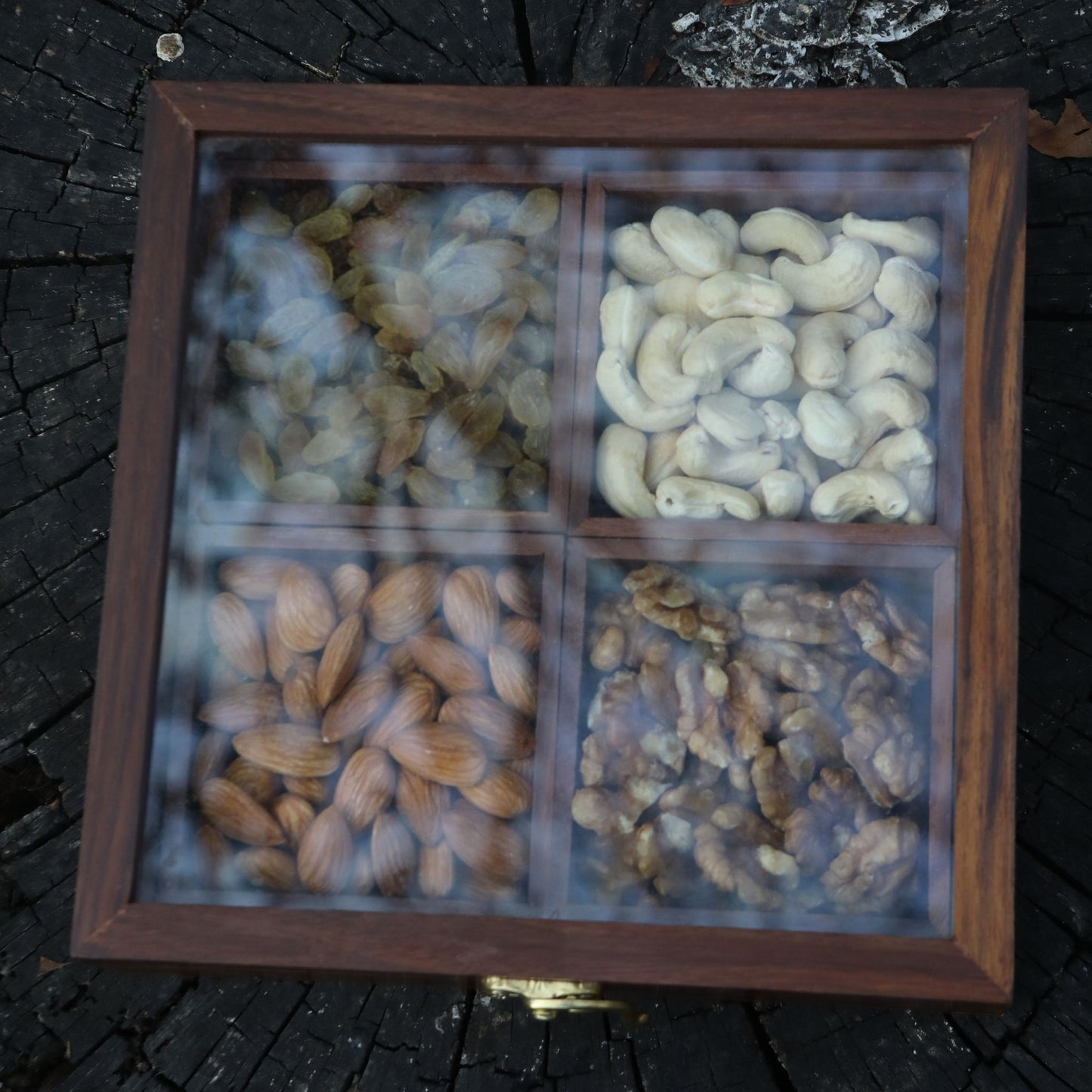 Rosewood Dry Fruit Box / Spice Box / Masala Box with Glass Top