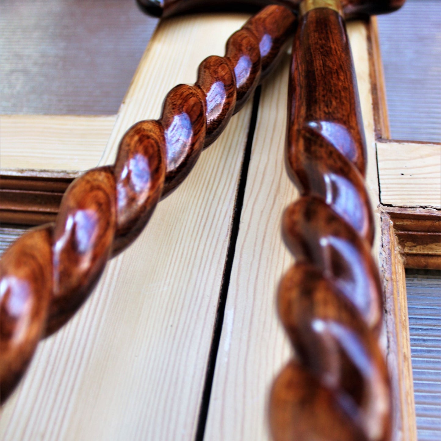 Wooden Handcrafted Walking Stick Cane Foldable with Ergonomic Wooden Handle