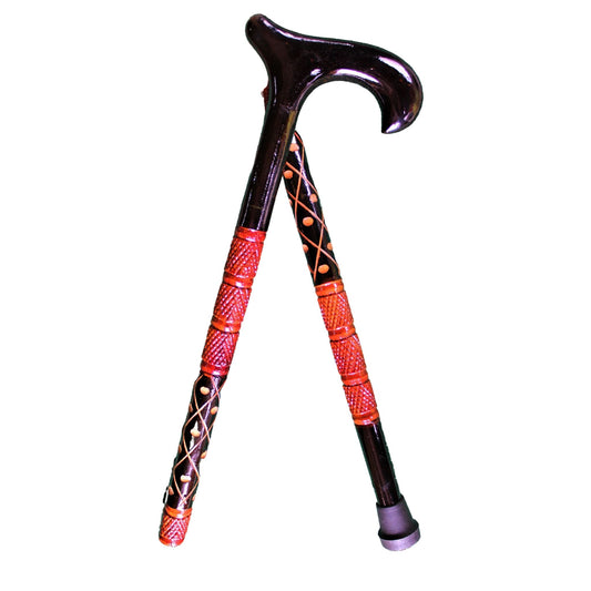 Wooden Handcrafted Walking Stick Cane Foldable with Ergonomic Wooden Handle