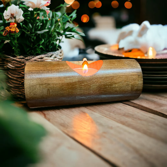 Handcrafted Wooden Log Shaped T-Light Candle Holder ( Set of 3)
