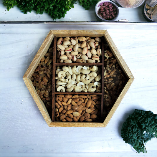 Handcrafted Sheesham & Mango Wood Dry Fruit / Dry Spice / Whole Spices Storage Box with Glass Top