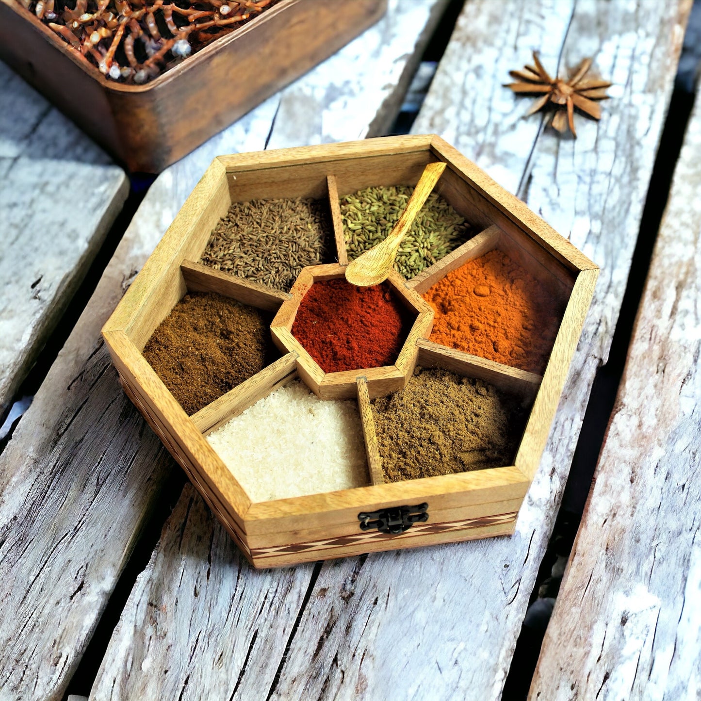 Handcrafted Sheesham & Mango Wood Dry Fruit / Dry Spice / Whole Spices Storage Box with Glass Top