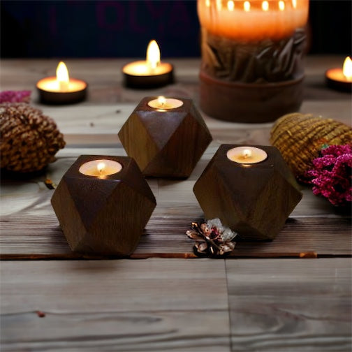 Handcrafted Diamond Shaped Antique Look Wooden Tea Lights Holder