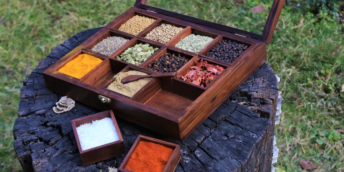 Sheesham wood or Indian Rosewood Spices and Herbs Container Set. Twelve Removable Partitions. 