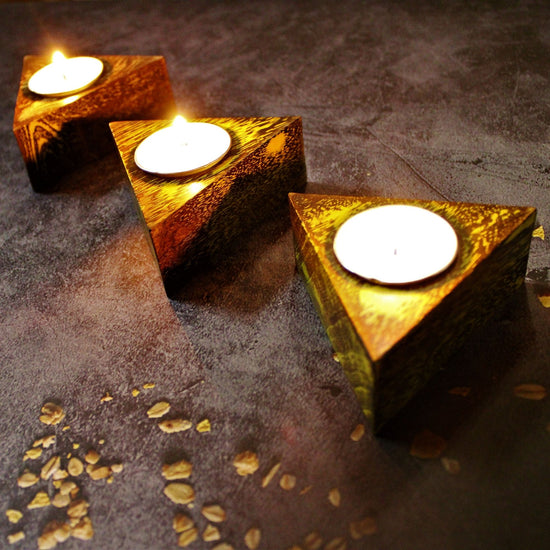 Tea Light Candle Holders Triangle Shaped Set of 3 Holders with Tea Light Candle Included. 