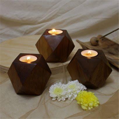 Handcrafted Diamond Shaped Antique Look Wooden Tea Lights Holder