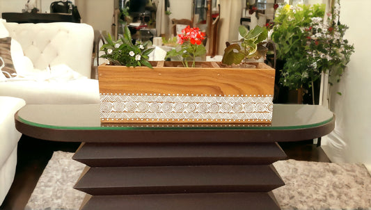 Aipan Inspired Handcrafted & Hand Painted Wooden Planter for Indoor & Outdoor Use