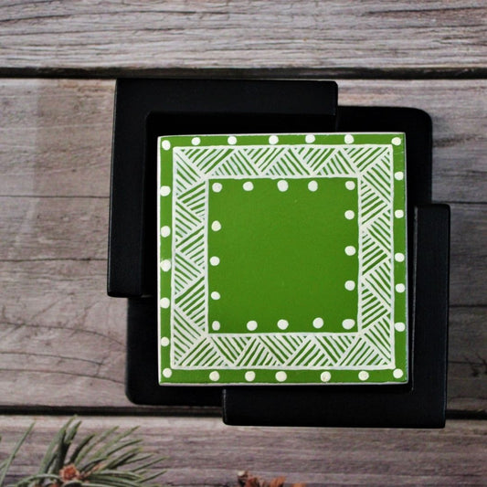 Wooden Coasters with Hand Painted Traditional Aipan Art (Square)
