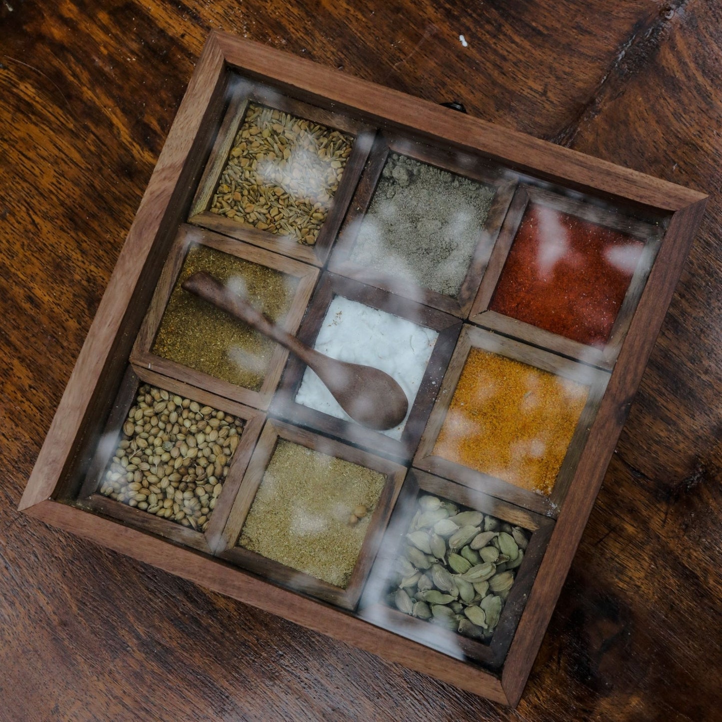 Rosewood Spice Box / Masala Box with Glass Top