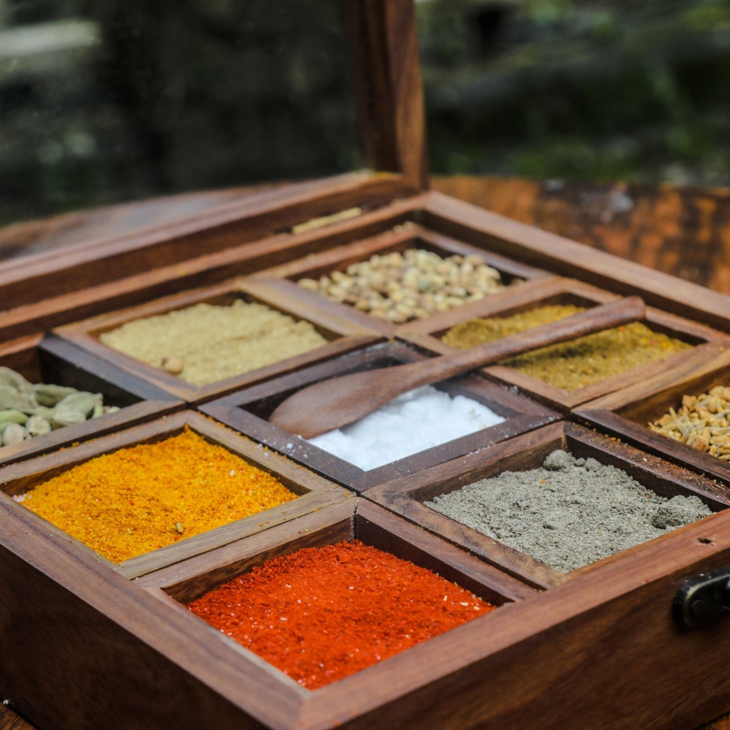 Rosewood Spice Box / Masala Box with Glass Top