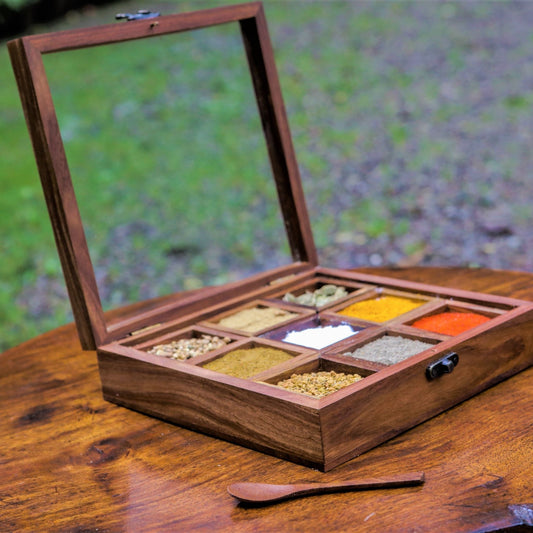 Rosewood Spice Box / Masala Box with Glass Top