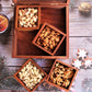 Sheesham Wood Indian Rosewood Dry Fruit Storage box with Four Removable Partitions and Free Wooden Spoon and Glass Top