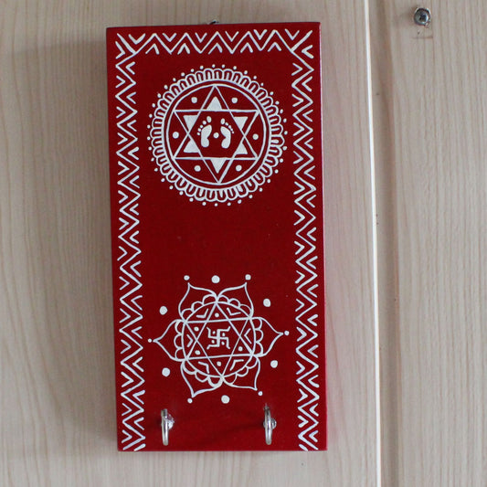 Aipan Inspired Hand Painted & Handcrafted Wooden Wall Mounted Keyring Holder