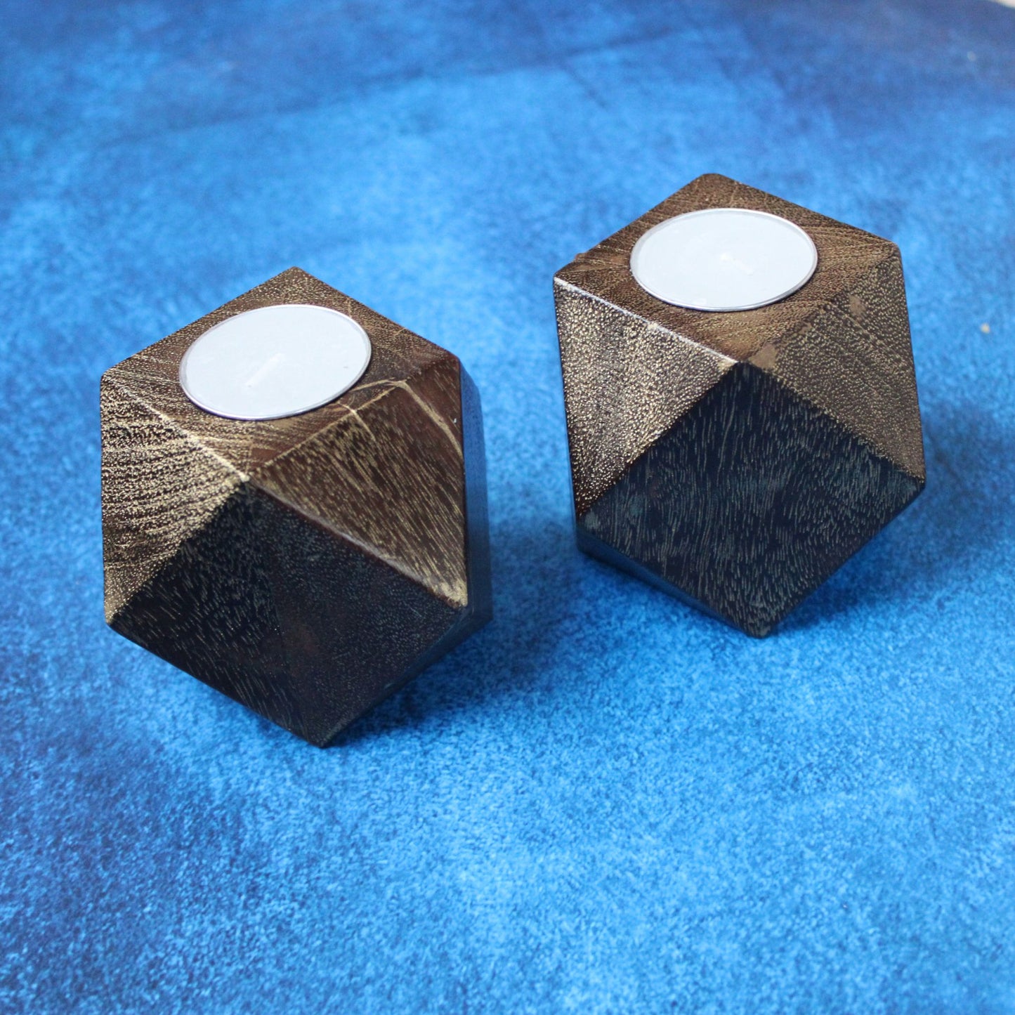 Handcrafted Diamond Shaped Antique Look Wooden Tea Lights Holder